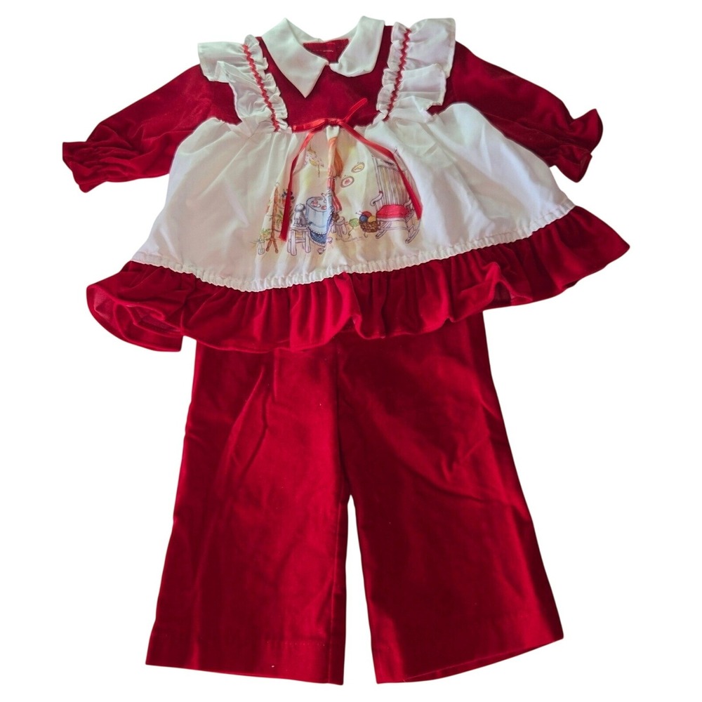 Vintage 1970s Betsey Clark Hallmark Red Velvet 2 Piece Girls Set Size 12 Holiday